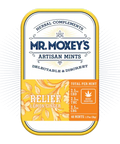 Relief Lemon Ginger Mints in yellow tin with 1:1:1 THC, CBD & CBG