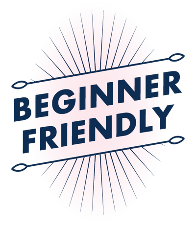 Text 'BEGINNER FRIENDLY' with decorative elements on a white background