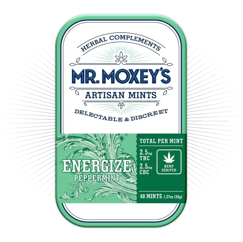 Energize Peppermint Mints in green tin with 1:1 THC & CBC 