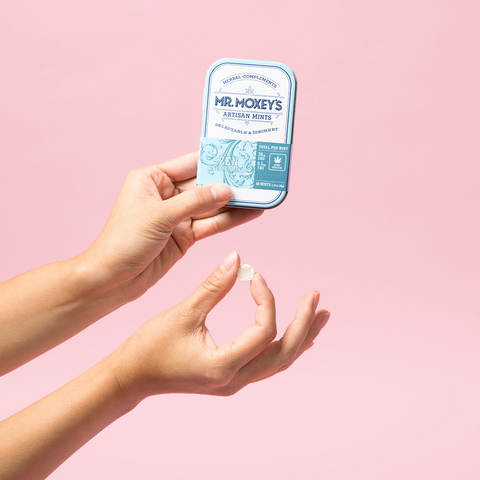 Zen Mints in blue tin with 40:1 CBD & THC